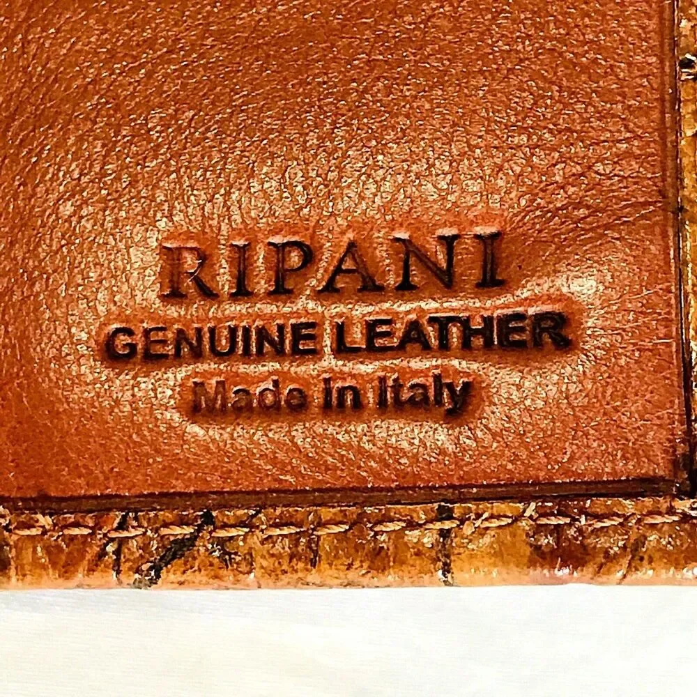 Ripani Italy Wallet Trifold Genuine Leather Embossed Crocodile Clutch Brown